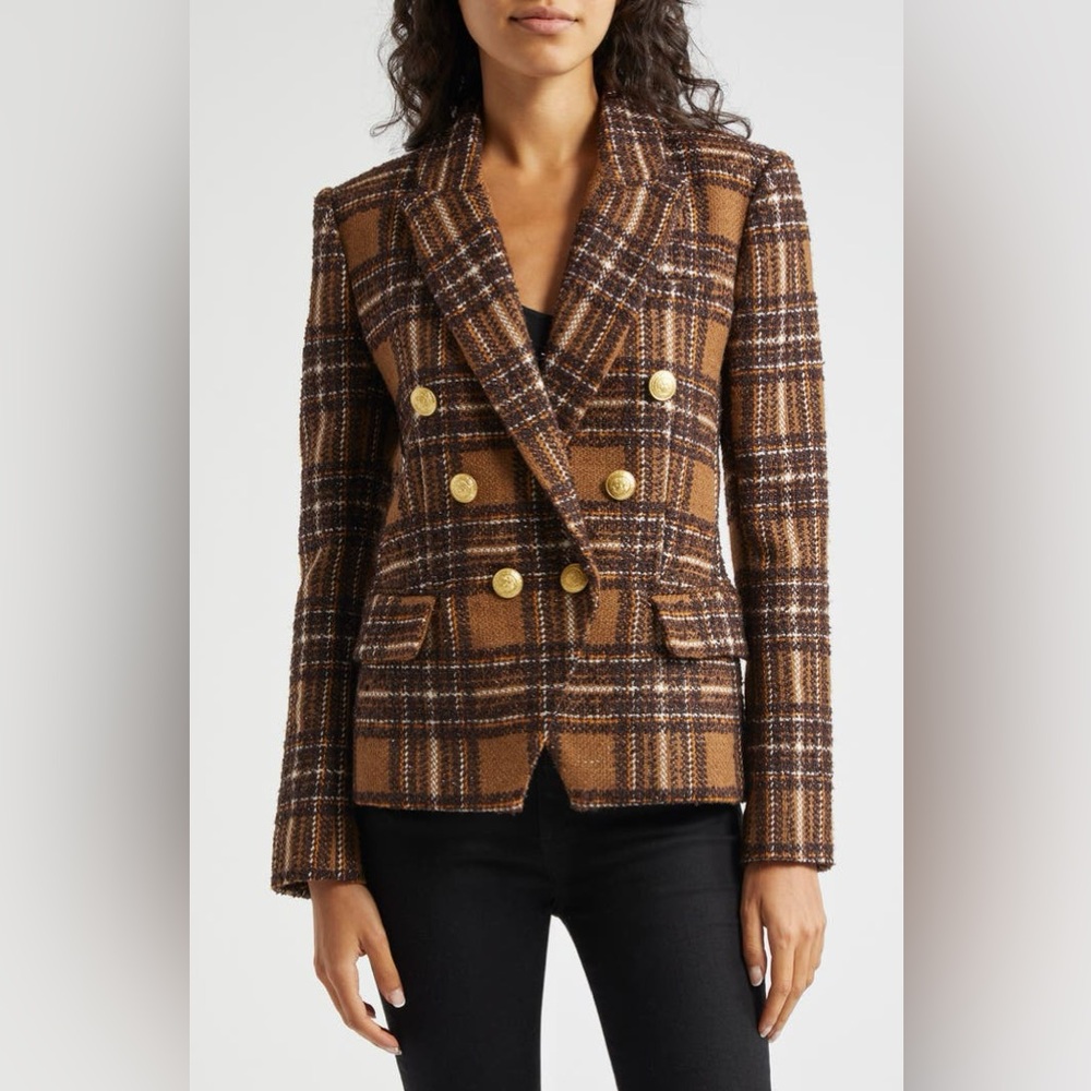 L'AGENCE Kenzie Plaid Double-Breasted Blazer